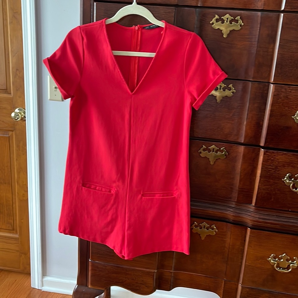 Red Zara basic skort dress